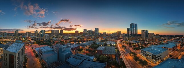 Fototapeta premium Austin, Texas Skyline at Sunset: A Panoramic View of Urban Beauty