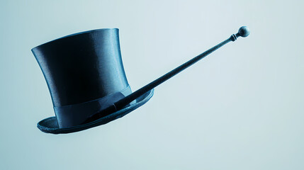 A detailed view of a magic wand and top hat against a plain white background-. Eclipse-Fueled Magic. Illustration