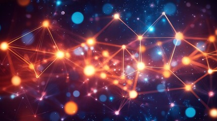 Obraz premium Abstract Network Connections: Glowing Nodes and Lines in Cosmic Space