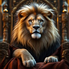 Fototapeta premium Majestic Lion Sitting on a Throne