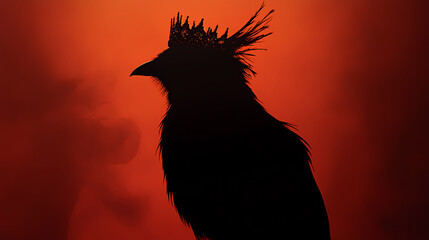 The mysterious silhouette of an ominous kingbird with a crown. Phantom Monarchs. Illustration