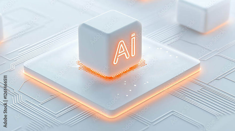 Poster artificial intelligence chip glowing on circuit board: futuristic technology