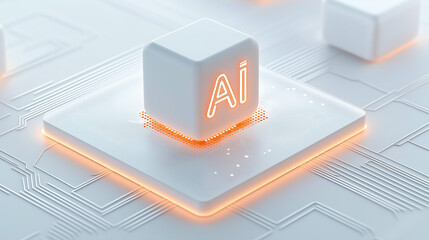 Artificial intelligence chip glowing on circuit board: futuristic technology