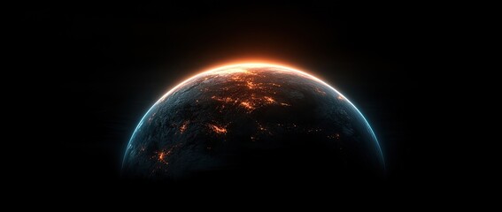 Earth sunrise from space, glowing fiery horizon