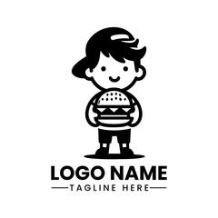 Boy Holding a Hamburger  Fun Vector Logo Illustration  Fast Food Mascot Design