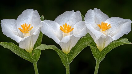 Fototapeta premium Delicate White Flowers with Yellow Stamina on Dark Background