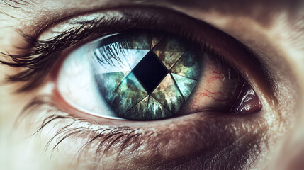 Naklejka premium close-up view of women eye inside polygonal triangle.ai 