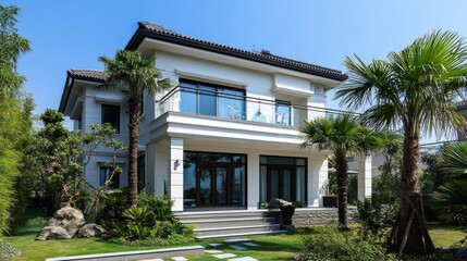 Fototapeta premium Luxury Villa with Tropical Landscaping