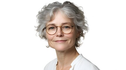 Obraz premium Portrait of a smiling mature woman with gray curly hair