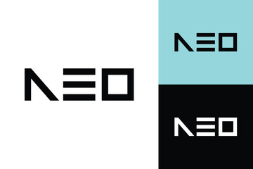 The image shows a flat minimalist logo design of an initial letters NEO in black color that looks modern and bold on a white background