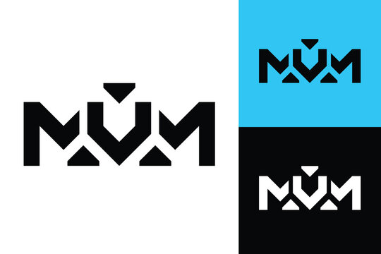 The image shows a flat monogram logo design of an initial letters MVM with triangle accent in black color that looks clean and bold on a white background