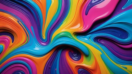 A swirl of neon rainbow colors flows like gooey slime, creating a playful and eye-catching liquid abstract artwork
