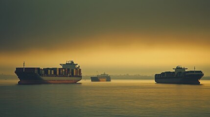 Obraz premium Golden Hour Cargo Ships