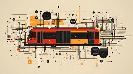 Obraz premium Conceptual transit illustration showcasing integrated technology networks