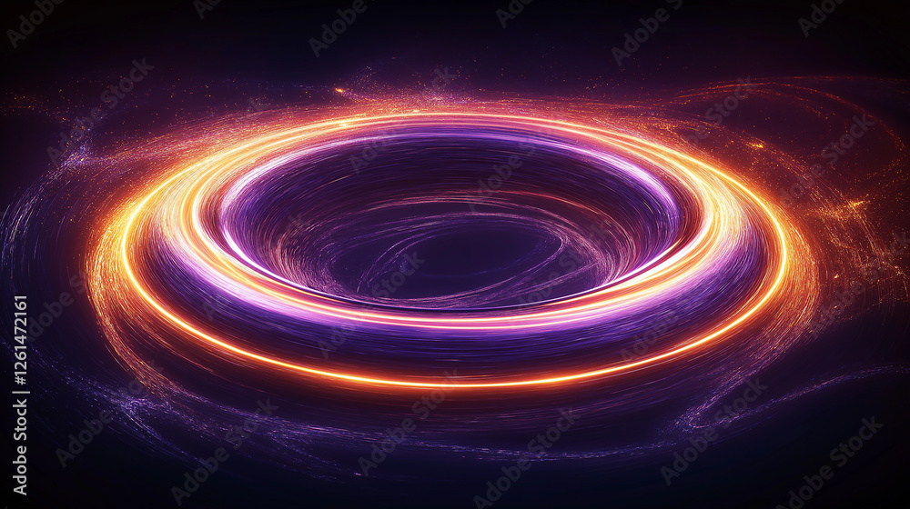 Poster glowing orange and purple plasma disk rotating in space