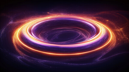 Glowing orange and purple plasma disk rotating in space