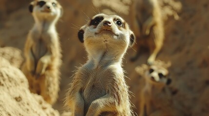 Curious Meerkat Observing Surroundings in Natural Desert Habitat