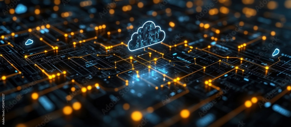 Poster digital cloud computing network with abstract futuristic technology design