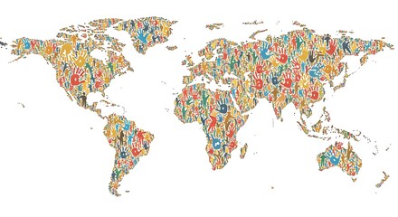 Obraz premium World Map Handprints Global Unity Colorful Illustration