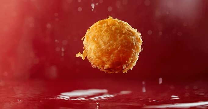 Crispy chicken nuggets floating in the air, representing fast food perfection and the joy of snacking on bite-sized treats.