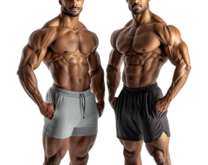 Athletic Male Models in Fitness Shorts on Transparent Background