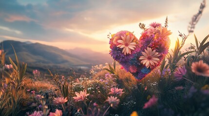 Sunset Heart of Flowers in Mountain Meadow