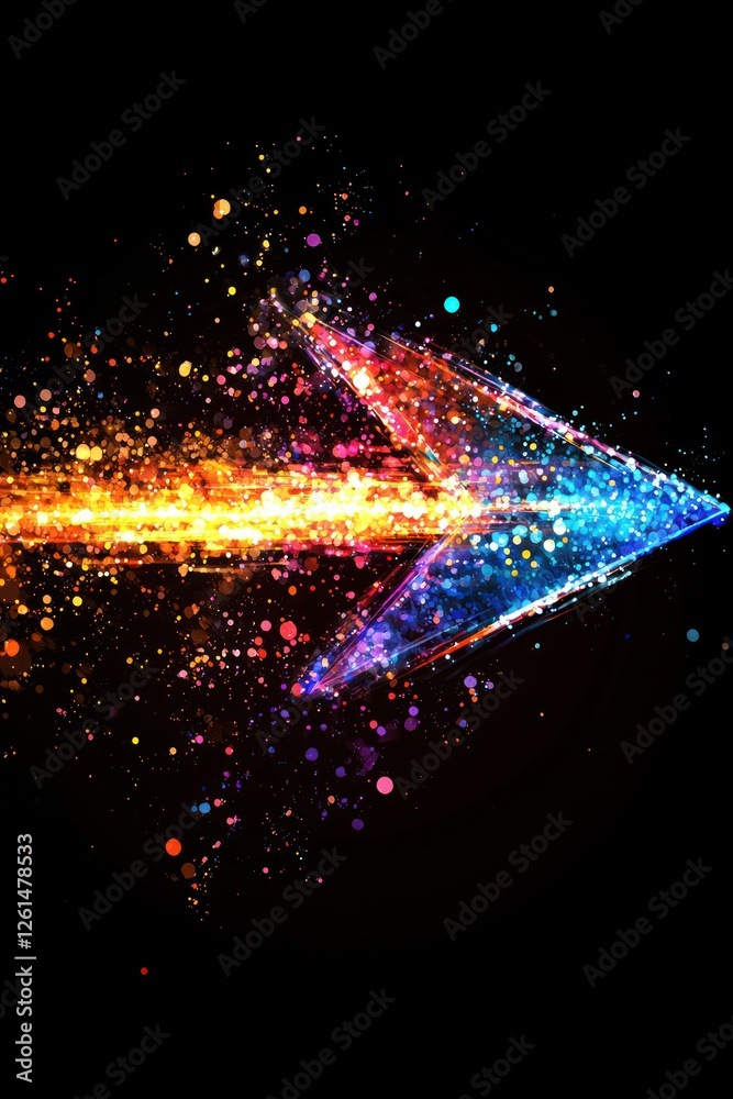 Canvas Prints colorful arrow composed of glowing light beams, dynamically pointing right at the center on a black 