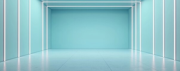 Fototapeta premium Bright and Modern Empty Studio Space with Turquoise Walls