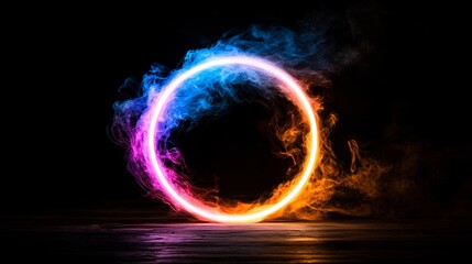 Futuristic Neon Circle Frame with Gradient Pink Blue and Orange Colors