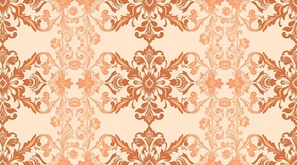 An elegant seamless pattern featuring intricate floral damask designs, classic ornate style, soft muted tones of blush pink and gold, a repeating symmetrical layout, vector illustratio.