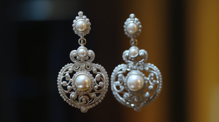 jewelry earrings  with diamonds ,  gemstone . isolated on dark background