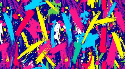 An energetic seamless pattern of colorful splatters and brushstrokes, rendered in a vibrant rainbow palette, with an abstract expressionist style, featuring a dynamic and free-flowing .