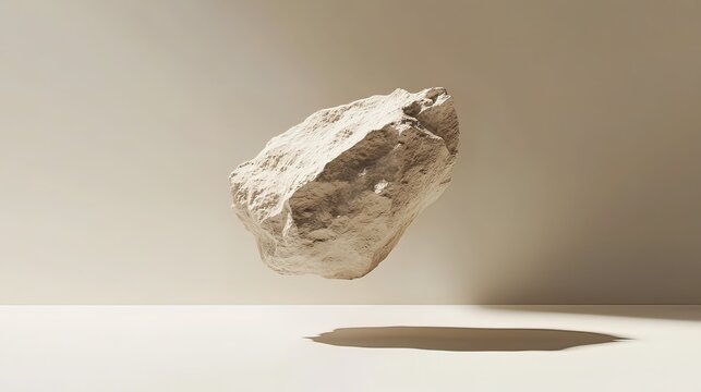 Beige stone levitating on a light beige background with a subtle shadow.