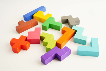 Logical thinking and problem solving problem solution creative business, wooden puzzle geometric...