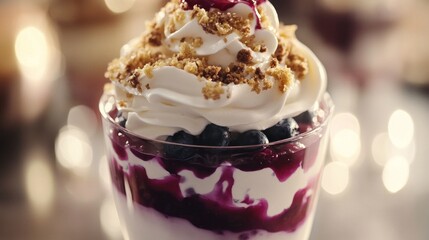 Delectable blueberry parfait with creamy swirls and crunchy crumble topping