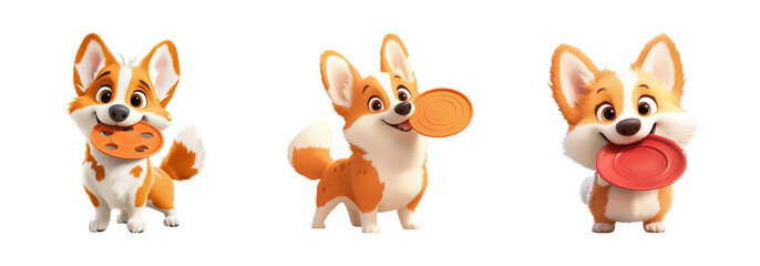 Obraz premium Playful Corgis with Toys on Transparent Background