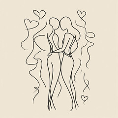 two lovers, surrounded by flowers, abstract style