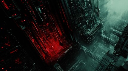 Futuristic Abstract Cityscape with Neon Lights and Dramatic Shadows
