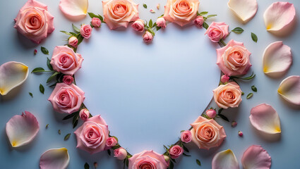 Obraz premium Blank Paper Surrounded by Soft Pink Roses for Custom Wedding Invitations and Bridal Stationery Ideas Romantic Wallpaper Background