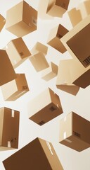 Falling Cardboard Boxes in a White Studio Setting
