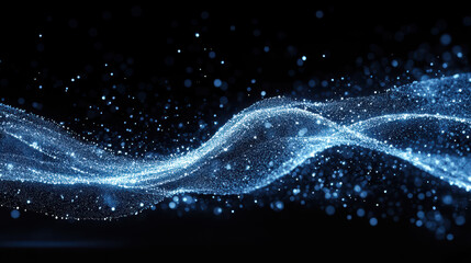 Obraz premium Abstract blue digital background with glowing connections and data network waves on a dark backdrop