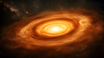 Fototapeta premium A mesmerizing cosmic swirl of fiery orange and gold hues dominates the image, creating a vibrant nebula.