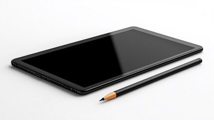 Clean stock photo of a tablet and stylus on a modern workspace isolated on a transparent background for tech or design branding