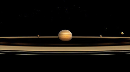 Stunning view of Saturn, its rings, and several moons. The planet's atmospheric bands are clearly visible against the black backdrop of space. A celestial masterpiece.