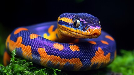 Obraz premium A rainbow boa basking under soft jungle light 