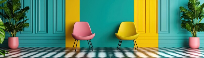 Modern Colorful Chairs in Stylish Room with Vibrant Decor