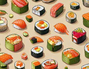 sushi pattern seamless background