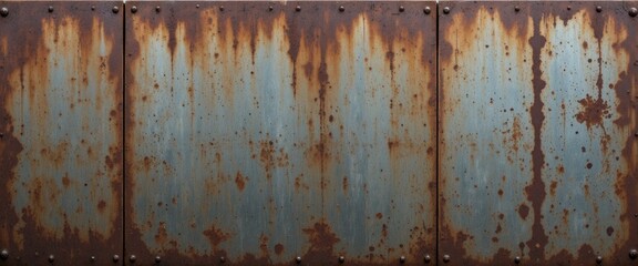 Heavily Rusted Metallic Panels with Rivets: Industrial Texture Background