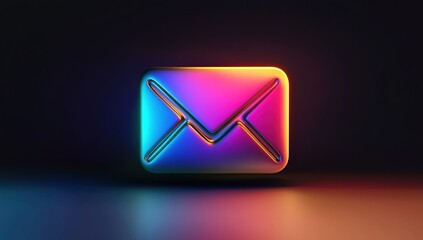 Fototapeta premium Vibrant 3D Email Icon Design: Digital Message Symbol, Glossy, Colorful, Iridescent, Modern Communication, Graphic Resource, Envelop, Neon, Shiny