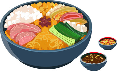 먹을것, 건강한, 식사, 신선, red, 식당, 야채, 요리, 근접, 간식, 미식가, 규정식, 수프, 맛있는, 점심, green, 아침 식사, 그릇, 비빔밥, 한식, 한식 일러스트, 한식 요소, 음식, food